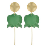 Olivia Matte Gold and Green Flower Petal Dangle Earrings with Gold Post Dangle